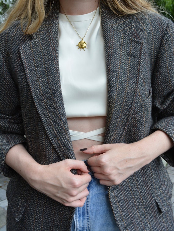 vintage wool sportcoat / blue marbled sportcoat /
