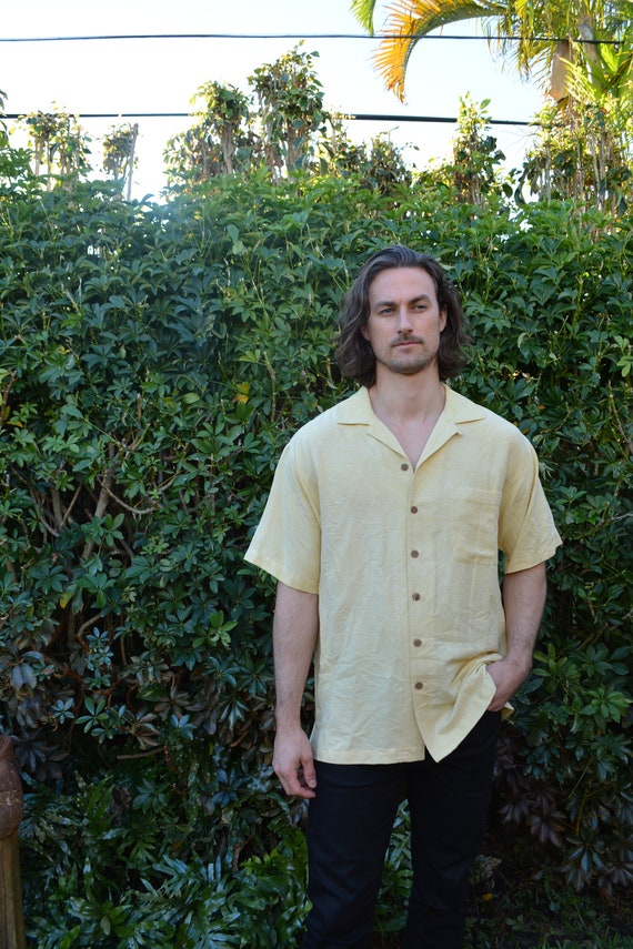 vintage silk hawaiian shirt / yellow hawaiian shir
