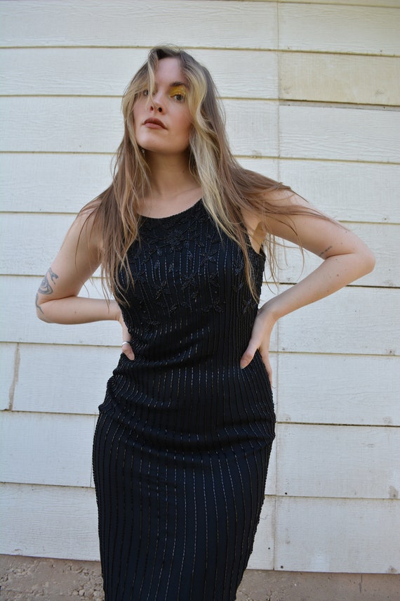 vintage silk dress / vintage sheath dress / black… - image 2