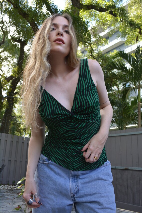 vintage y2k top / y2k tank /zebra tank top / mesh