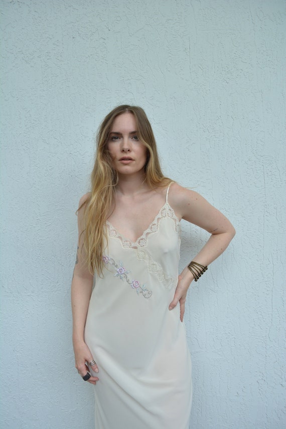vintage cream slip dress / floral slip dress / flo