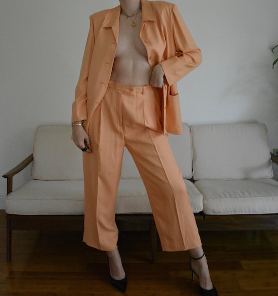 vintage pink suit / vintage silk suit / vintage pe