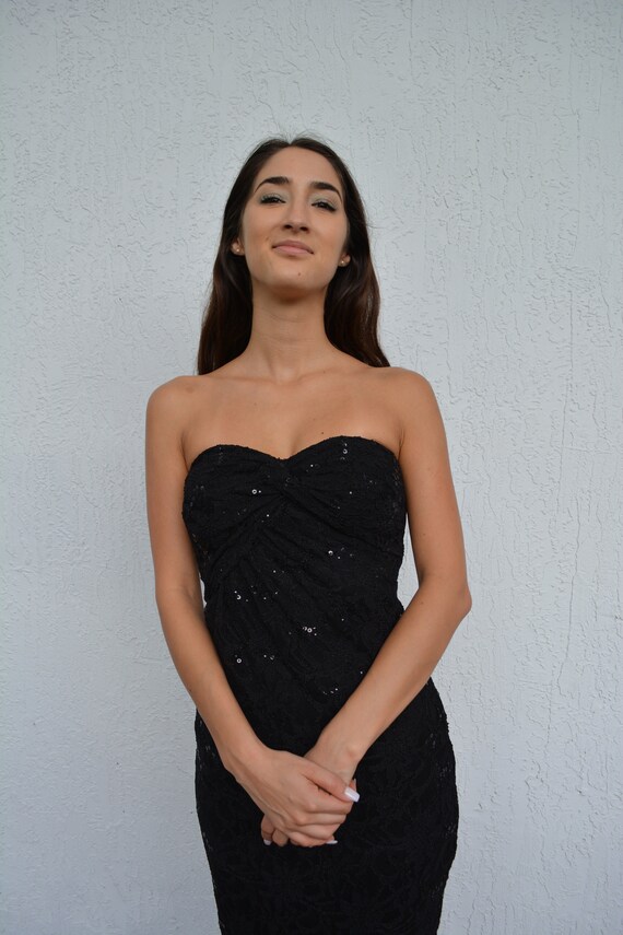 vintage lace maxi dress / strapless formal dress /