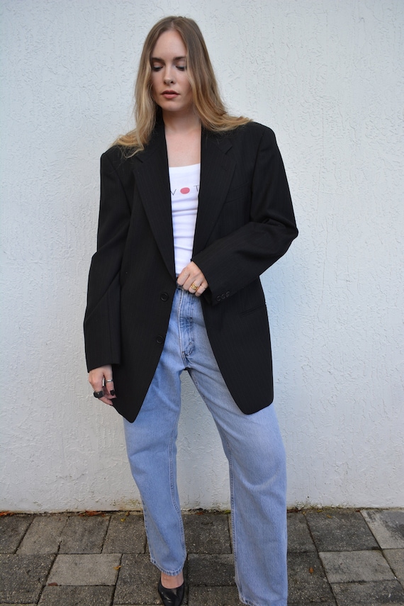 vintage pinstripe blazer / black pinstripe blazer