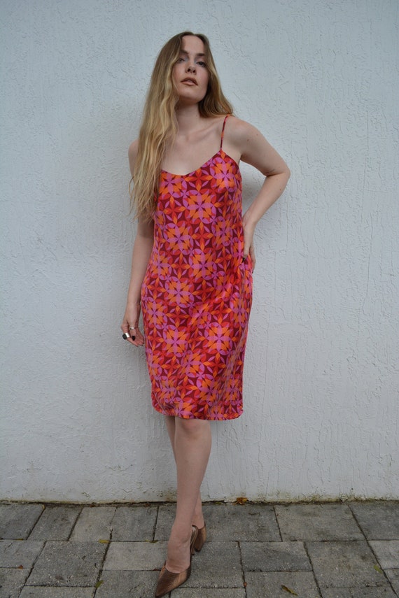 vintage silk dress / pink silk dress / unique pink