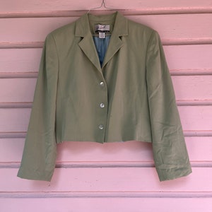 Vintage silk blazer / cropped silk blazer / silk green blazer / light green blazer / cropped blazer jacket / green blazer cropped image 10