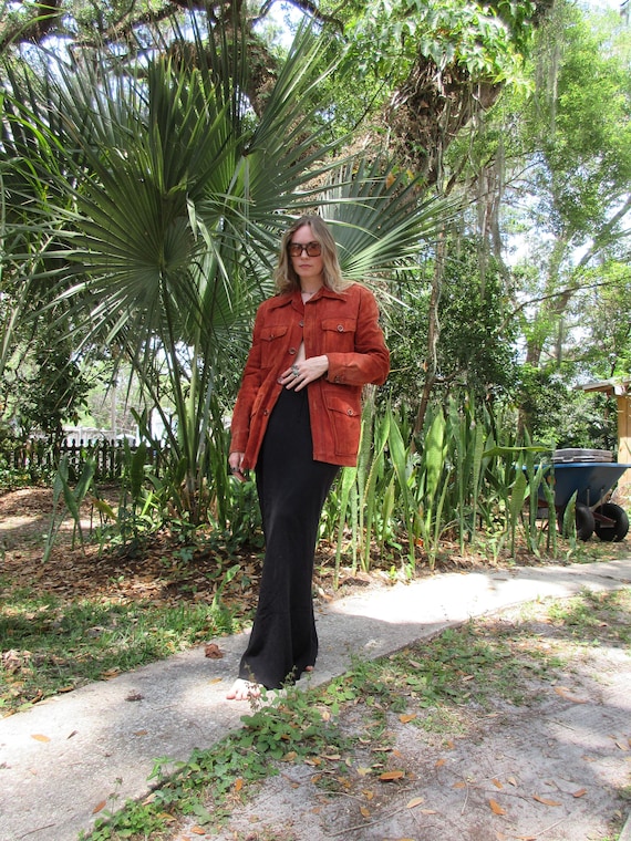 1970s red leather jacket / 1970s suede jacket / da