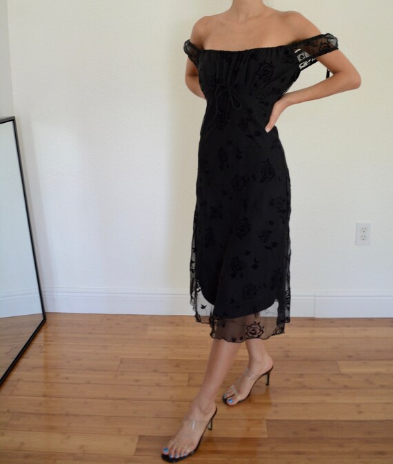 vintage lace midi dress / black floral slip dress