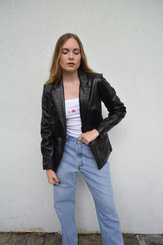 vintage leather jacket / y2k leather jacket / shor