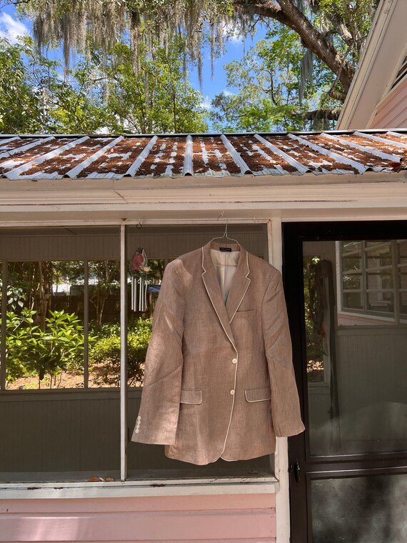 Vintage linen blazer / vintage tan linen blazer / 