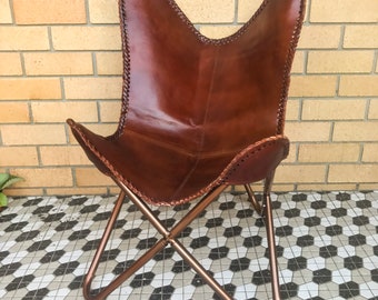 leather butterfly chair etsy
