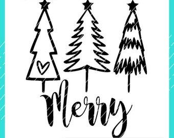Merry Trees Christmas SVG PNG digital cut and print file, cute Christmas svg, Christmas trees svg, funky christmas trees svg