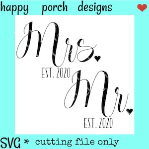 De heer en mevrouw est. 2020 SVG DXF PNG digitale cut bestand of sublimatie bestand, Wedding 2020 svg, man en vrouw svg