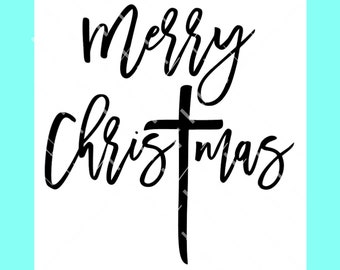 Merry Christ-mas SVG PNG DXF digital cut or print file, Merry Christmas with cross svg