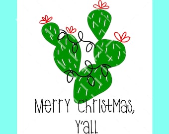 Christmas Cactus SVG PNG DXF digital cutting file, Merry Christmas y'all svg, cute Christmas cactus svg, Prickly Pear cactus svg