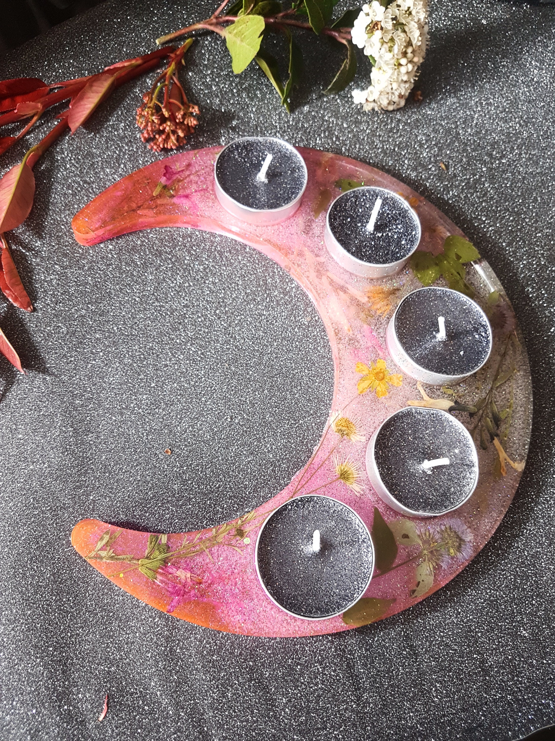 Witchy Bougeoir Lune Fleurs Séchées