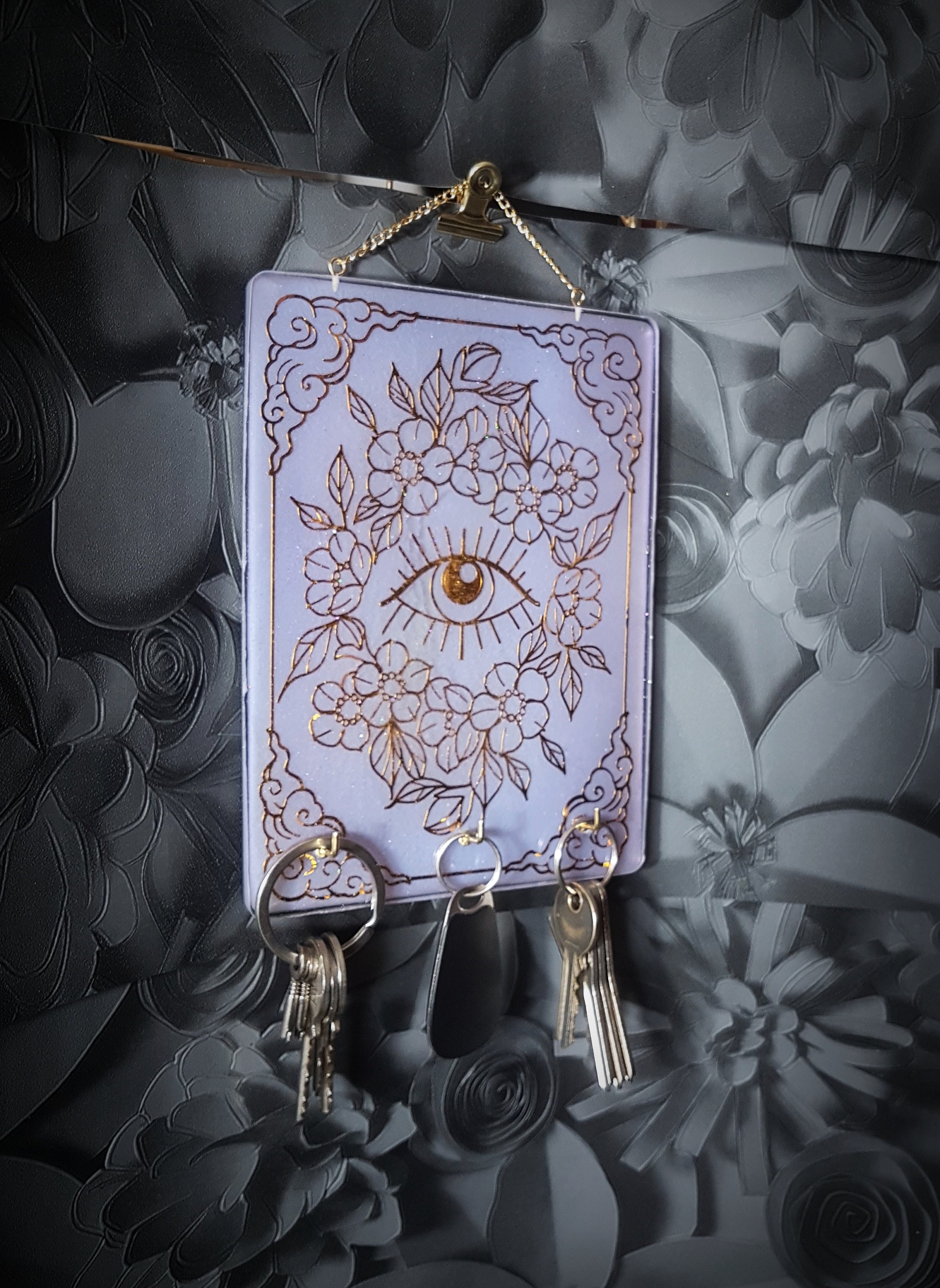 Support de Clés Mural , Oeil Fleurs Tarot