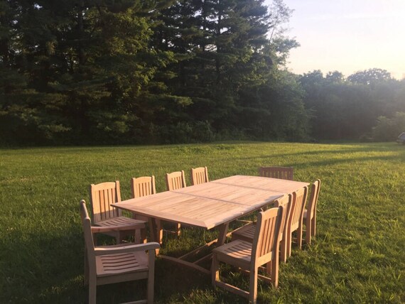 Reclaimed Oak Outdoor Slat Table With 8 Standard Chairs And 2 Reclaimed Oak Outdoor Slat Table With 8, Oak Patio Table And Chairs