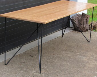 The Maestro - Oak Desk W/ Modern Butterfly Hairpin Style Legs.