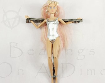 Sacrilegious Barbie Jesus Cross - Bold Bondage Themed Art