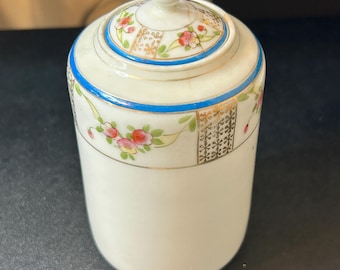 Antique Nippon Hand Painted Floral Jar, Gold Gilt, Blue Rising Sun Mark