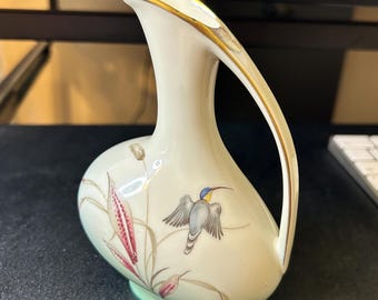 1950s West German Alka Bavaria Kolibri Pitcher Vase with Hand-Painted Hummingbird