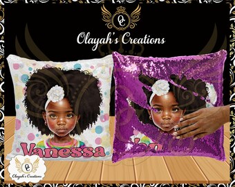 African American Girl Personalized Flip Sequin Pillow Cover Gift