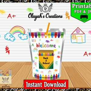 Welcome Back To School Crayon Printable Juice Label Party Favor
