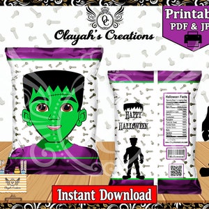 Frankenstein Head Halloween Printable Chip Bag