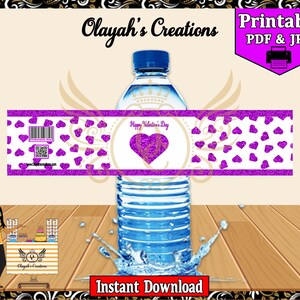 Valentines Purple Heart Printable Water Bottle Label Party Favor