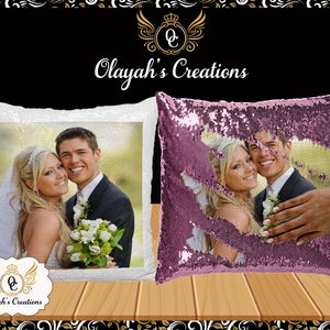 Clearance  Sale Light Pink Personalized Photo Flip Sequin Pillow Cover Gift / Flip Sequin Pillowcase / Pillow Cover