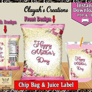 Mothers Day Chip Bag and juice Label Printable Party Favor