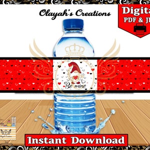 Be Mine Valentines Day Gnomes  Printable Water Bottle Label Party Favor
