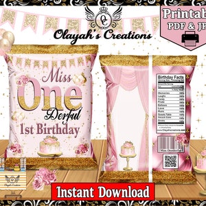 Miss Onederful Printable Chip Bag Party Favor