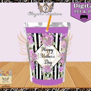 Purple stripe Rose Mothers Day Printable Juice Label Party Favor