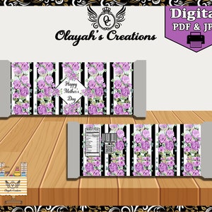 Purple stripe Rose Mothers Day  Printable Candy Bar Wrapper Party Favor