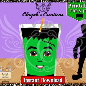 Halloween Frankenstein Printable Juice Pouch Label