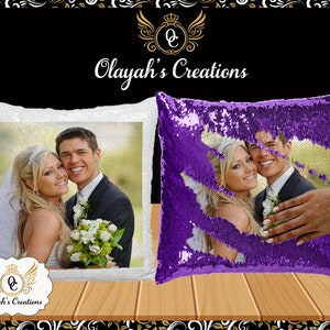 Clearance  Sale Purple Personalized Photo Flip Sequin Pillow Cover Gift / Flip Sequin Pillowcase / Pillow Cover