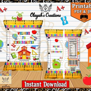 Welcome To Kindergarten Printable Chip Bag Party Favor