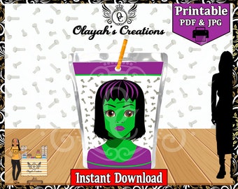 Halloween Frankenstein Girl Printable Juice Pouch Label