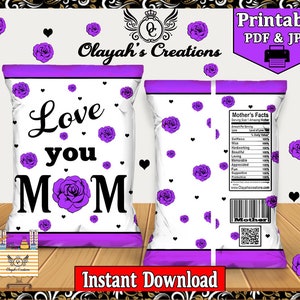 Purple Rose Mom Printable Chip Bag Party Favor