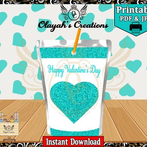 Teal Valentines Heart Printable Juice Label Party Favor