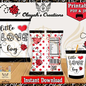 Valentine&#39;s Day Love Bug Chip Bag and juice Label Printable Party Favor