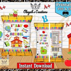 1 st Day Of School Printable Chip Bag Party Favor