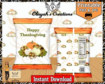 Thanksgiving Pumpkin Printable Chip Bag Party Favor