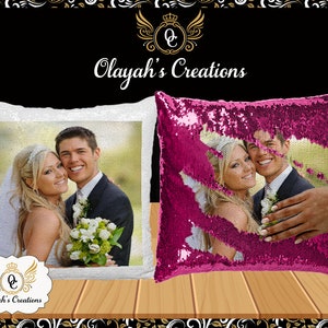 Clearance  Sale Hot Pink Personalized Photo Flip Sequin Pillow Cover Gift / Flip Sequin Pillowcase / Pillow Cover