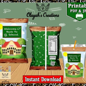 Back To School Chalkboard Chip Bag  and Juice Pouch Printable Party Favor