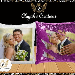 Clearance  Sale Raspberry Magenta Personalized Photo Flip Sequin Pillow Cover Gift / Flip Sequin Pillowcase / Pillow Cover