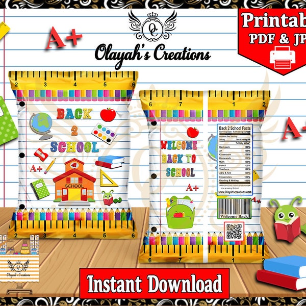 Back To School Printable Chip Bag Party Favor
