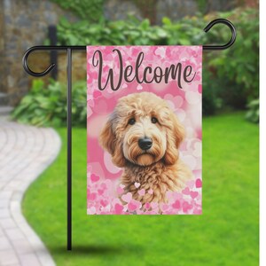 Valentine Doodle Dog Cute  Welcome Garden Flag Banner